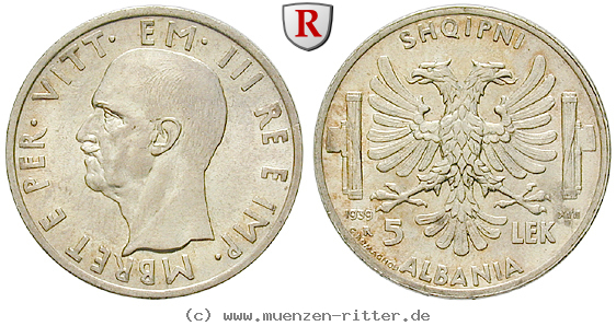 Klicken Sie auf das Bild um es auf Ihrem Rechner zu speichern albanien-vittorio-emanuele-iii-5-lek/43895.jpg
