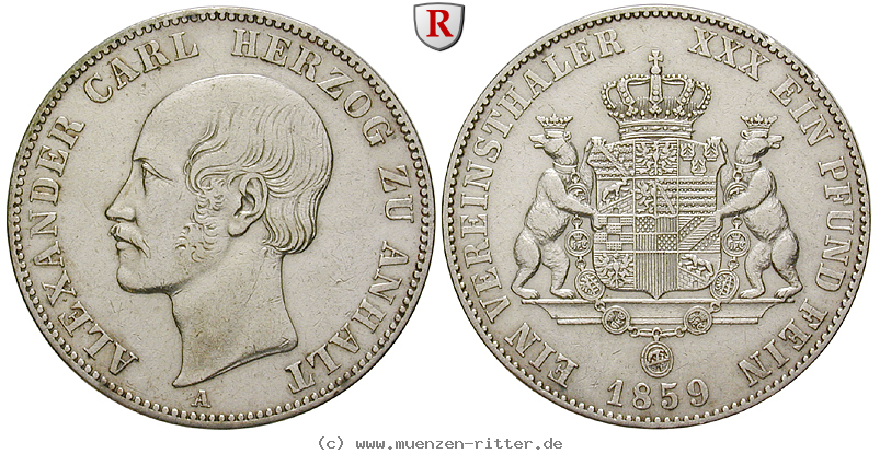 Klicken Sie auf das Bild um es auf Ihrem Rechner zu speichern anhalt-alexander-carl-vereinstaler/82355.jpg
