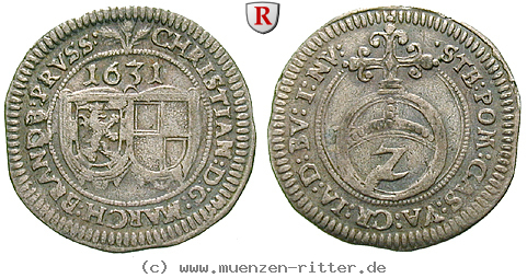 Klicken Sie auf das Bild um es auf Ihrem Rechner zu speichern brandenburg-in-franken-christian-2-kreuzer-halbbatzen/70636.jpg