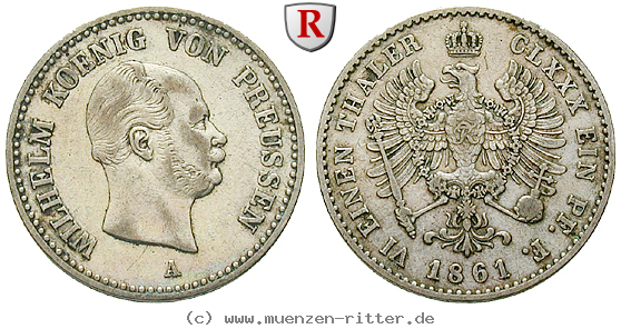 Klicken Sie auf das Bild um es auf Ihrem Rechner zu speichern brandenburg-preussen-wilhelm-i-1-6-taler/54572.jpg