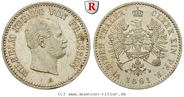 Klicken Sie auf das Bild um es auf Ihrem Rechner zu speichern brandenburg-preussen-wilhelm-i-1-6-taler/81670.jpg