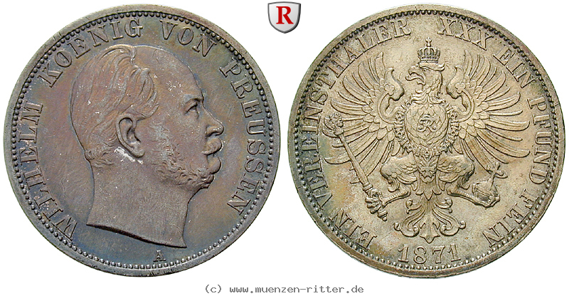 Klicken Sie auf das Bild um es auf Ihrem Rechner zu speichern brandenburg-preussen-wilhelm-i-vereinstaler/94279.jpg