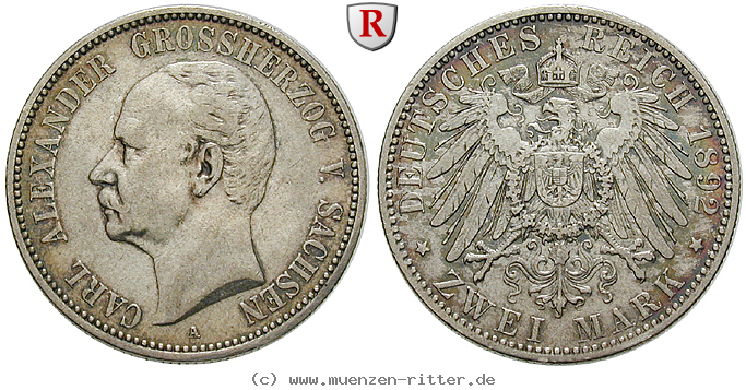 Klicken Sie auf das Bild um es auf Ihrem Rechner zu speichern deutsches-kaiserreich-carl-alexander-2-mark/58833.jpg