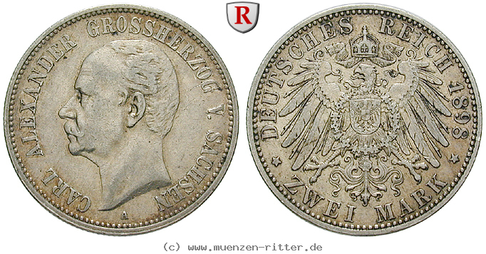 Klicken Sie auf das Bild um es auf Ihrem Rechner zu speichern deutsches-kaiserreich-carl-alexander-2-mark/71158.jpg