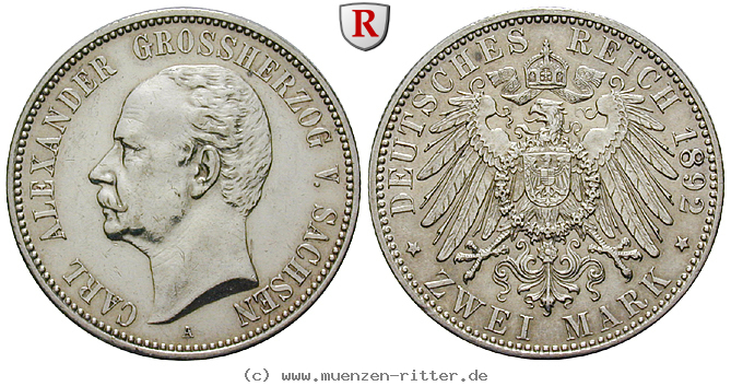 Klicken Sie auf das Bild um es auf Ihrem Rechner zu speichern deutsches-kaiserreich-carl-alexander-2-mark/84938.jpg