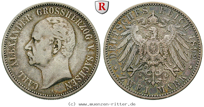Klicken Sie auf das Bild um es auf Ihrem Rechner zu speichern deutsches-kaiserreich-carl-alexander-2-mark/90551.jpg