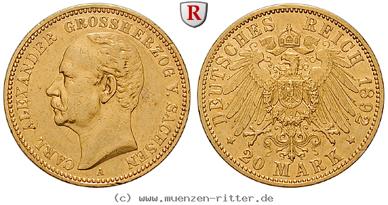 Klicken Sie auf das Bild um es auf Ihrem Rechner zu speichern deutsches-kaiserreich-carl-alexander-20-mark/102725.jpg