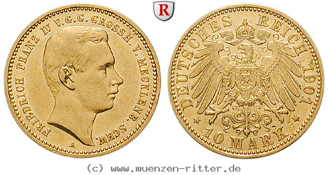 Klicken Sie auf das Bild um es auf Ihrem Rechner zu speichern deutsches-kaiserreich-friedrich-franz-iv-10-mark/102201.jpg