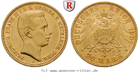 Klicken Sie auf das Bild um es auf Ihrem Rechner zu speichern deutsches-kaiserreich-friedrich-franz-iv-20-mark/33118.jpg