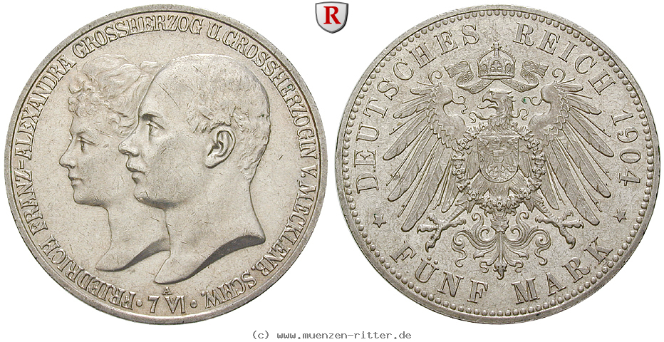 Klicken Sie auf das Bild um es auf Ihrem Rechner zu speichern deutsches-kaiserreich-friedrich-franz-iv-5-mark/67201.jpg