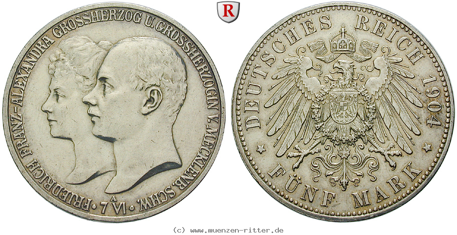 Klicken Sie auf das Bild um es auf Ihrem Rechner zu speichern deutsches-kaiserreich-friedrich-franz-iv-5-mark/88937.jpg