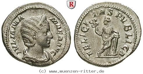 Klicken Sie auf das Bild um es auf Ihrem Rechner zu speichern julia-mamaea-mutter-des-severus-alexander-denar/102556.jpg