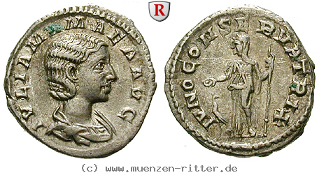 Klicken Sie auf das Bild um es auf Ihrem Rechner zu speichern julia-mamaea-mutter-des-severus-alexander-denar/36956.jpg