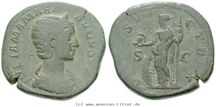 Klicken Sie auf das Bild um es auf Ihrem Rechner zu speichern julia-mamaea-mutter-des-severus-alexander-sesterz/20435.jpg