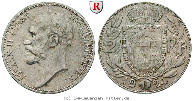 Klicken Sie auf das Bild um es auf Ihrem Rechner zu speichern liechtenstein-johann-ii-2-franken/97449.jpg
