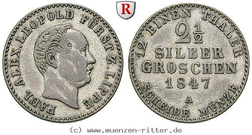 Klicken Sie auf das Bild um es auf Ihrem Rechner zu speichern lippe-grafschaft-paul-alexander-leopold-2-1-2-silbergroschen/86059.jpg