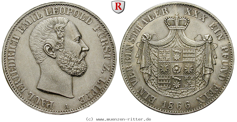 Klicken Sie auf das Bild um es auf Ihrem Rechner zu speichern lippe-grafschaft-paul-friedrich-emil-leopold-vereinstaler/29185.jpg