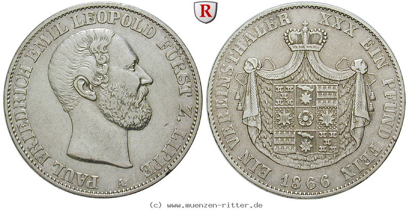 Klicken Sie auf das Bild um es auf Ihrem Rechner zu speichern lippe-grafschaft-paul-friedrich-emil-leopold-vereinstaler/82363.jpg