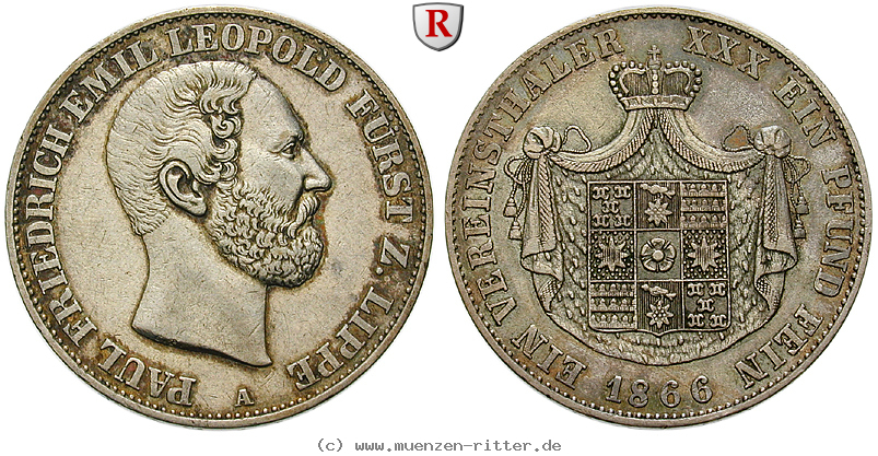 Klicken Sie auf das Bild um es auf Ihrem Rechner zu speichern lippe-grafschaft-paul-friedrich-emil-leopold-vereinstaler/90664.jpg