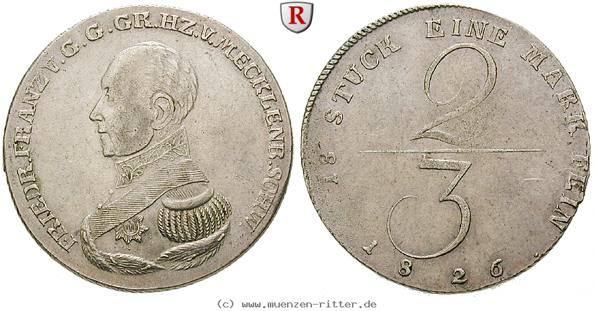Klicken Sie auf das Bild um es auf Ihrem Rechner zu speichern mecklenburg-friedrich-franz-i-2-3-taler/43173.jpg