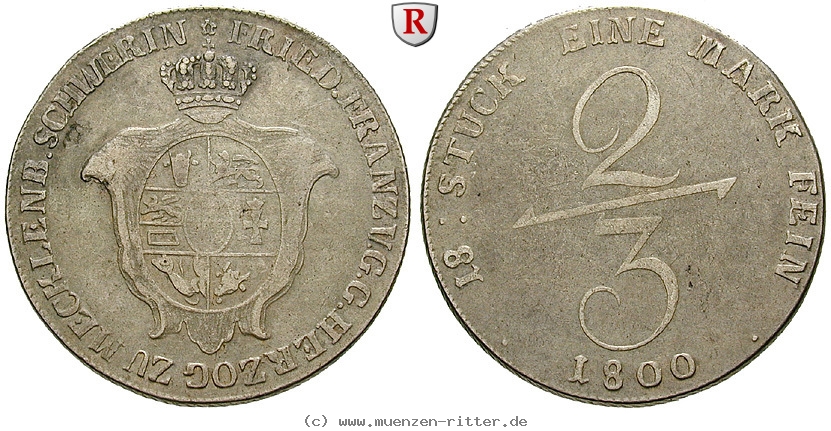 Klicken Sie auf das Bild um es auf Ihrem Rechner zu speichern mecklenburg-friedrich-franz-i-2-3-taler/88827.jpg