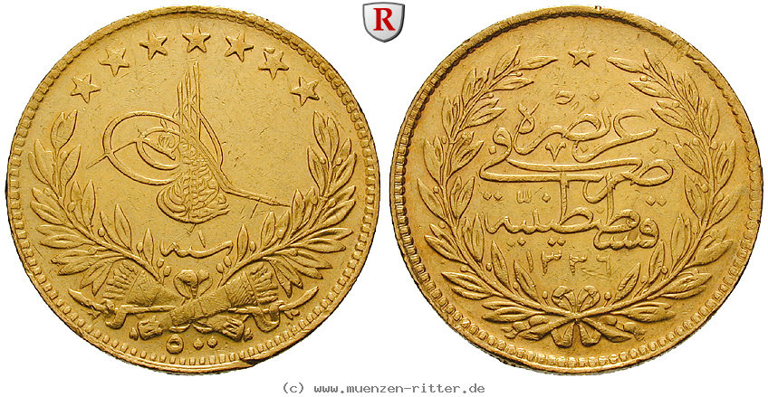 Klicken Sie auf das Bild um es auf Ihrem Rechner zu speichern osmanisches-reich-mohammed-vi-500-piaster/49710.jpg
