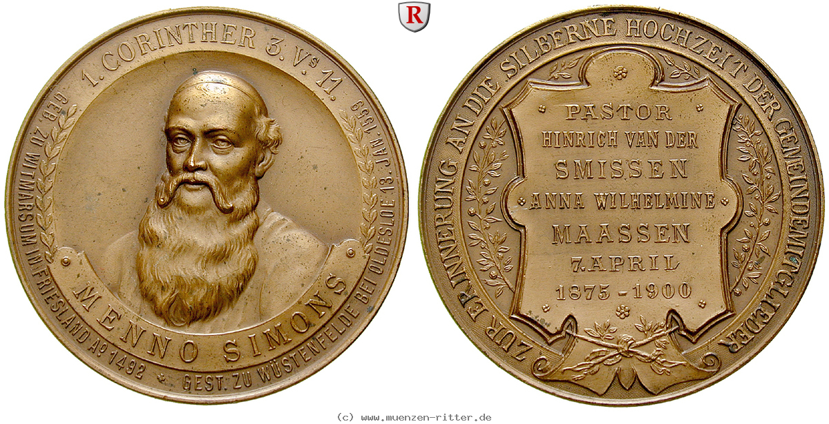 Klicken Sie auf das Bild um es auf Ihrem Rechner zu speichern personenmedaillen-smissen-hinrich-van-der--deutscher-mennonitenpastor-bronzemedaille/50797.jpg