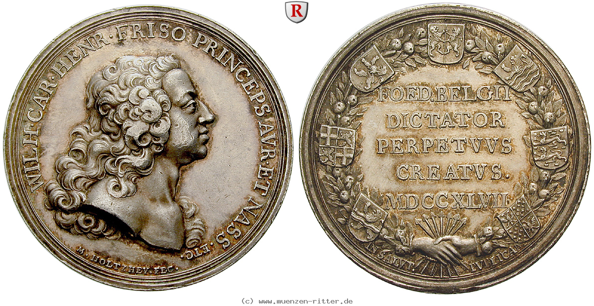 Klicken Sie auf das Bild um es auf Ihrem Rechner zu speichern personenmedaillen-wilhelm-carl-heinrich-friso-von-oranien-nassau-erbstatthalter-der-vereinigten-provinzen-der-niederlande-silbermedaille/51750.jpg