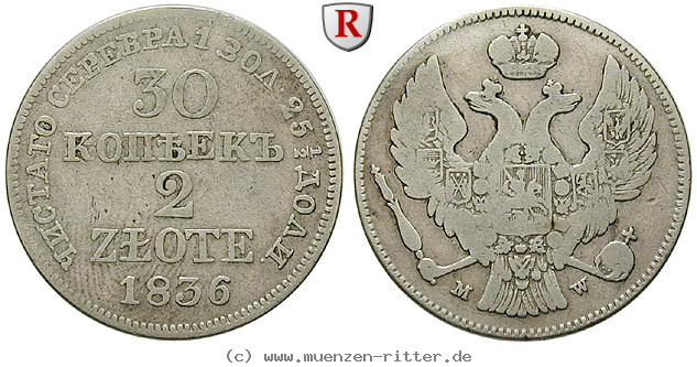 Klicken Sie auf das Bild um es auf Ihrem Rechner zu speichern polen-nikolaus-i-von-russland-2-zlote--30-kopeken/30898.jpg