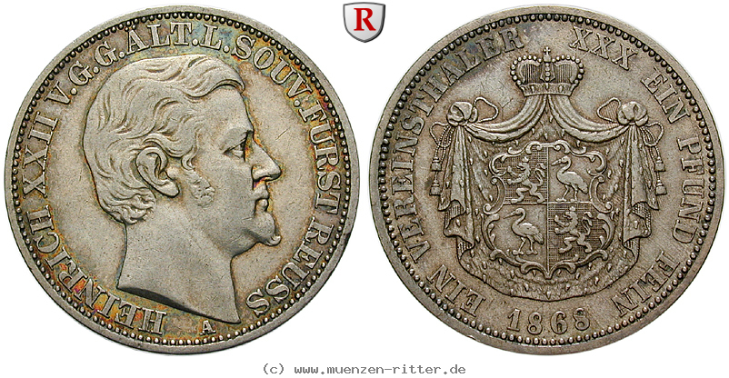 Klicken Sie auf das Bild um es auf Ihrem Rechner zu speichern reuss-heinrich-xxii-vereinstaler/90701.jpg