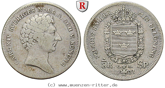Klicken Sie auf das Bild um es auf Ihrem Rechner zu speichern schweden-karl-xiv-johan-1-8-riksdaler/25506.jpg